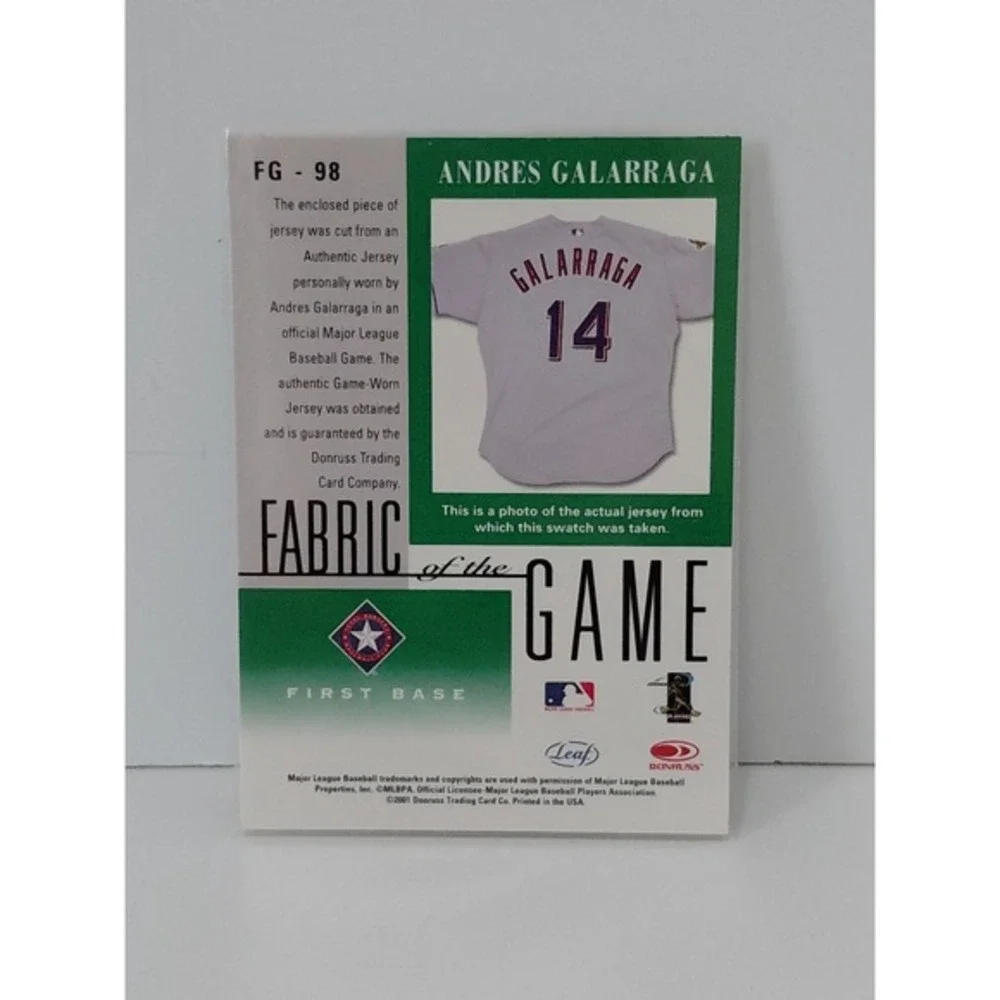 2001 Leaf Certified Materials Fabric of‎ the Game Andres Galarraga #FG-98 0u79